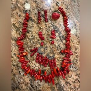 Vintage Red Coral Fashion Jewelry Set